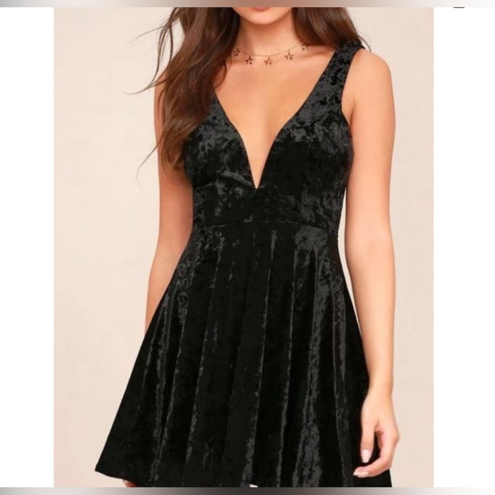 Lulu's Black Velvet Mini Dress